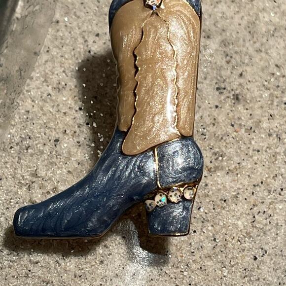 Western Mates Hand Painted Blue Enamel 18k Gold Plated Cowboy Boot Pin Brooch - Picture 4 of 8